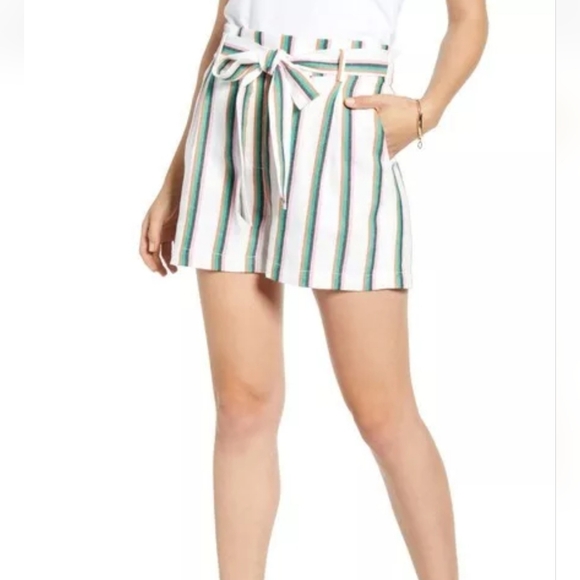 Halogen Paperbag Ivory-Blue Dune Striped  Short/ Size M - Picture 4 of 15